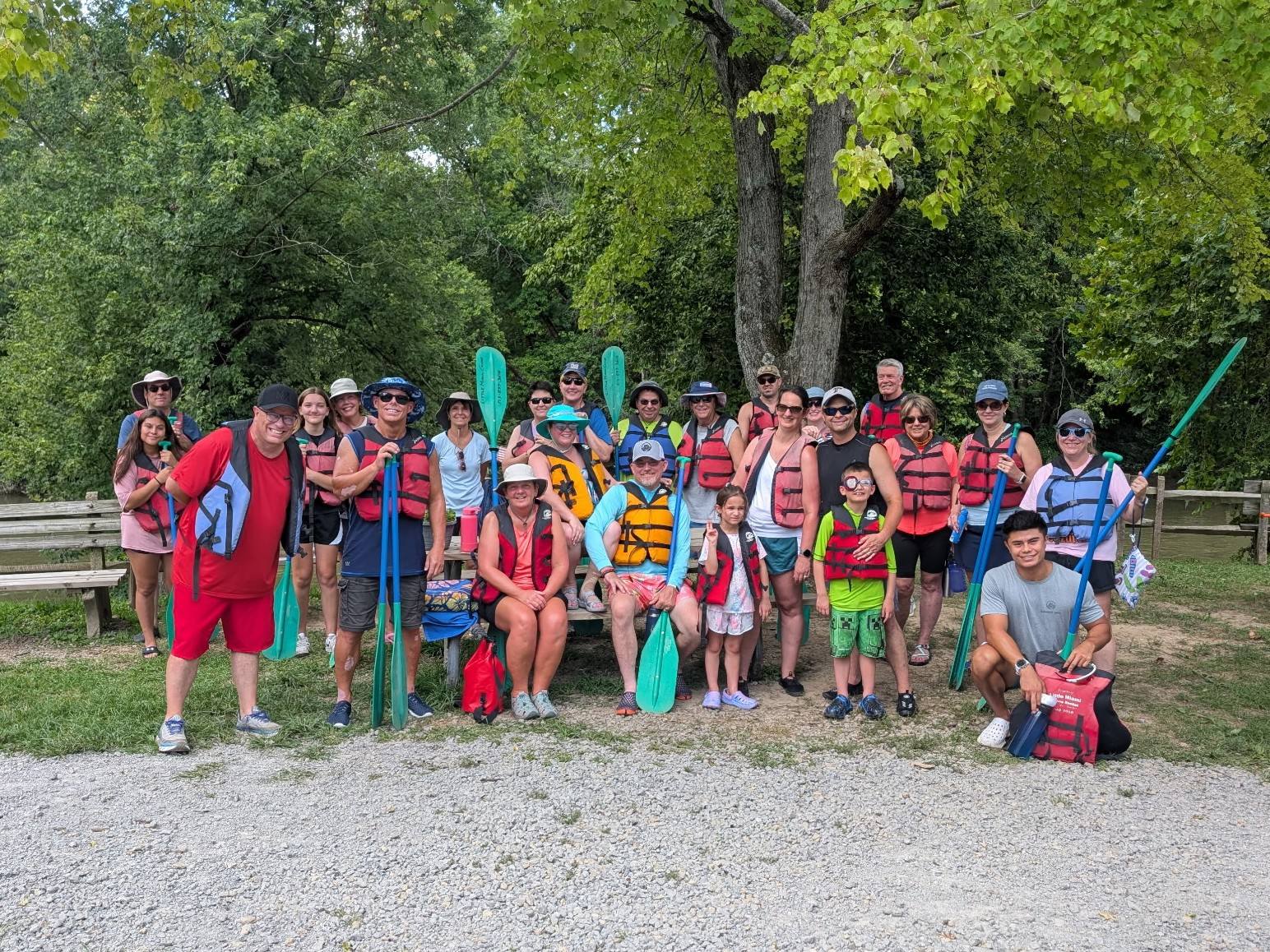 Families on a summer river outing